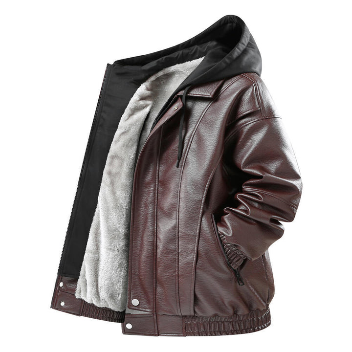 Herren Modische Kunstlederjacke mit Kapuze Echo Archiv