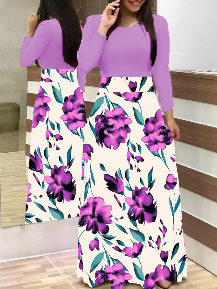 Damen Elegantes Maxikleid mit grafischem Druck und flexiblem Bund Echo Archiv
