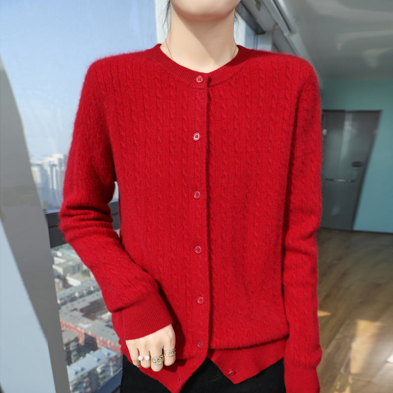Damen Kurzgeschnitteter Feinstrick-Cardigan mit dezenter Struktur und Rundhalsausschnitt Echoarchiv