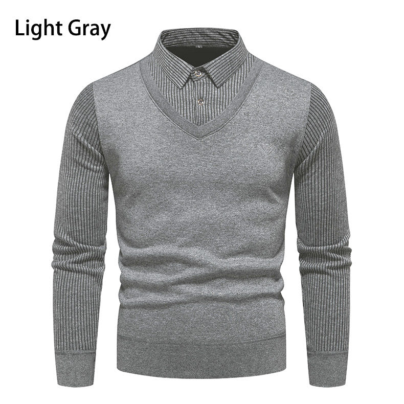 Herren V-Ausschnitt Pullover mit Hemdkragen Echoarchiv
