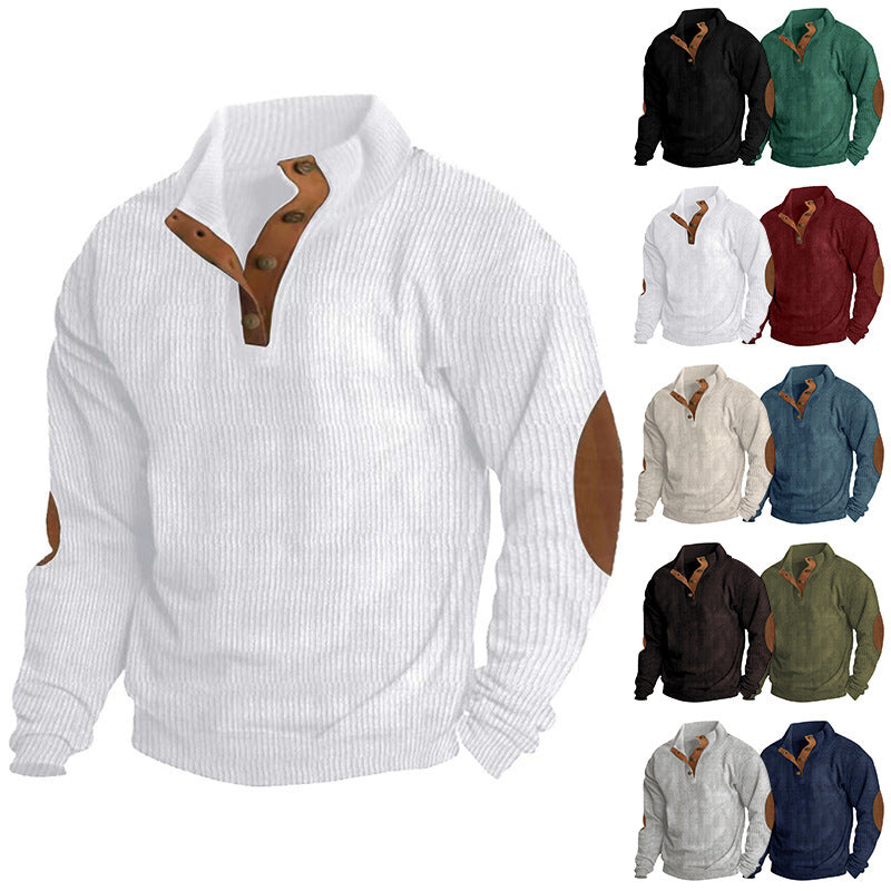 Herren Hochwertiger Krepp-Pullover mit Lederapplikationen Echoarchiv