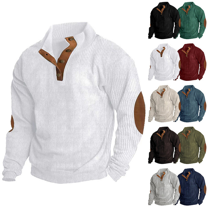 Herren Hochwertiger Krepp-Pullover mit Lederapplikationen Echoarchiv