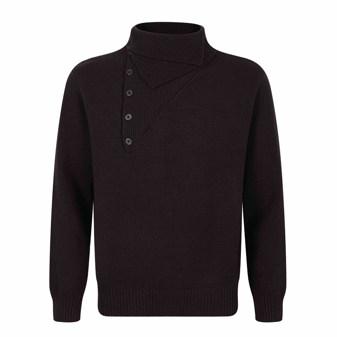 Herren Strickpullover mit asymmetrischer Knopfleiste und hohem Stehkragen Echoarchiv