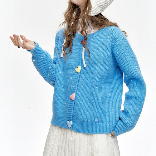 Damen Verspielter Strickpullover mit Herzknöpfen Echo Archiv