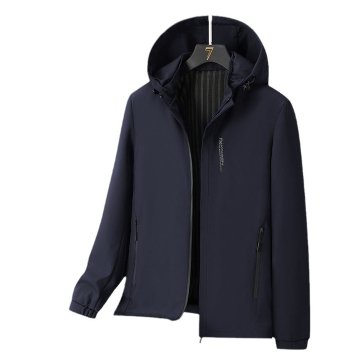 Herren Minimalistische Kapuzen-Softshelljacke mit versiegelten Reißverschlüssen und elastischen Bündchen Echo Archiv