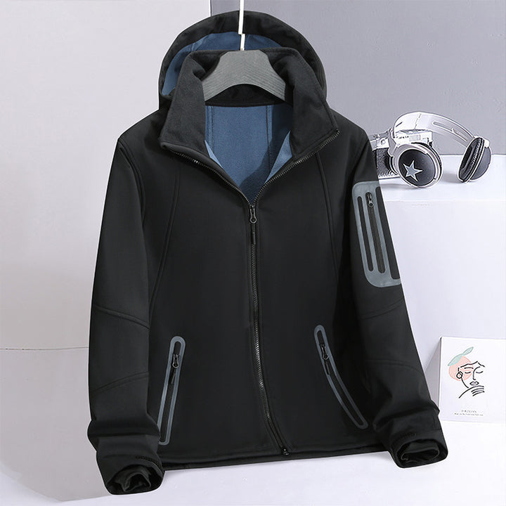 Herren Softshell‑Hybridjacke mit Kapuze, versiegelten Reißverschlüssen und ergonomischem Schnitt Echo Archiv