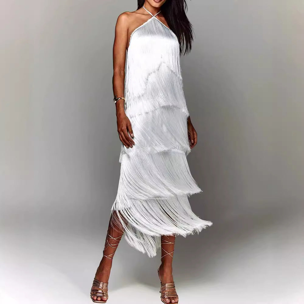 Damen Elegantes Fransen-Maxikleid mit schimmerndem Detail und raffinierter Passform Echo Archiv