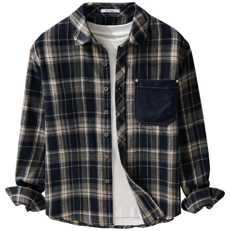 Herren kariertes Flanell-Overshirt im Relaxed-Fit mit kontrastierter Brusttasche Echoarchiv