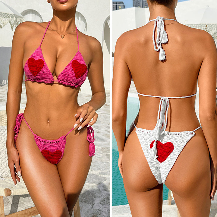 Damen Häkel-Bikini-Set mit Herz-Motiv und anpassbarem Trägersystem Echo Archiv