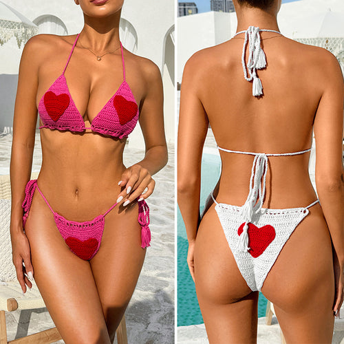 Damen Häkel-Bikini-Set mit Herz-Motiv und anpassbarem Trägersystem Echo Archiv