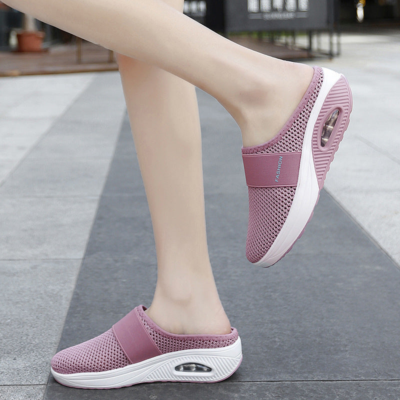 Damen Halbschuh-Slipper mit atmungsaktivem Strickobermaterial, elastischem Mittelfußriemen und Dämpfungssohle – Lioré