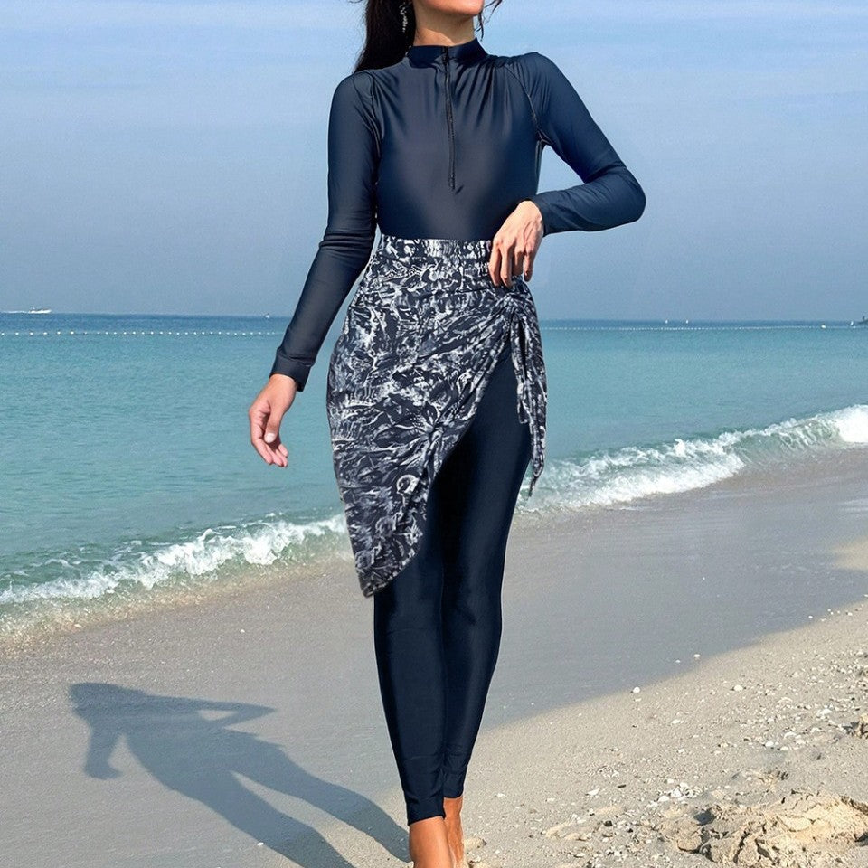Damen Sportlicher Langarm-Badeanzug mit Wickelrock Echo Archiv