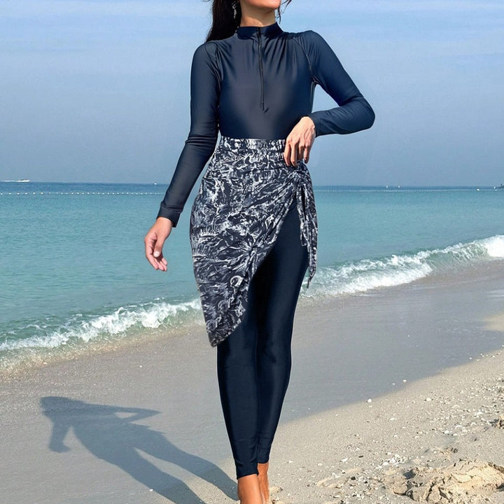 Damen Sportlicher Langarm-Badeanzug mit Wickelrock Echo Archiv