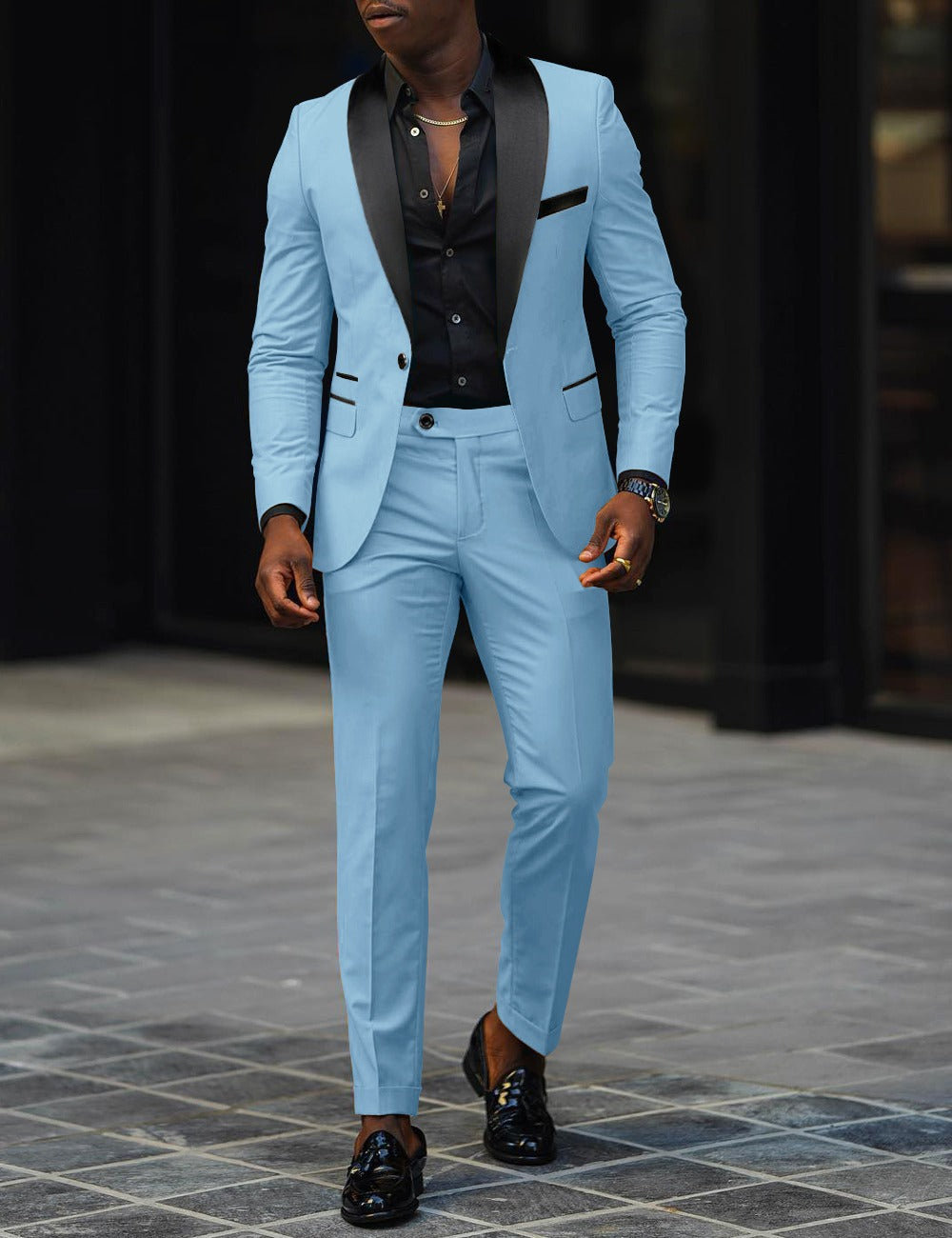 Herren nan schmal geschnittener Smokinganzug mit Satinrevers und Slim-Fit-Hose Echo Archiv