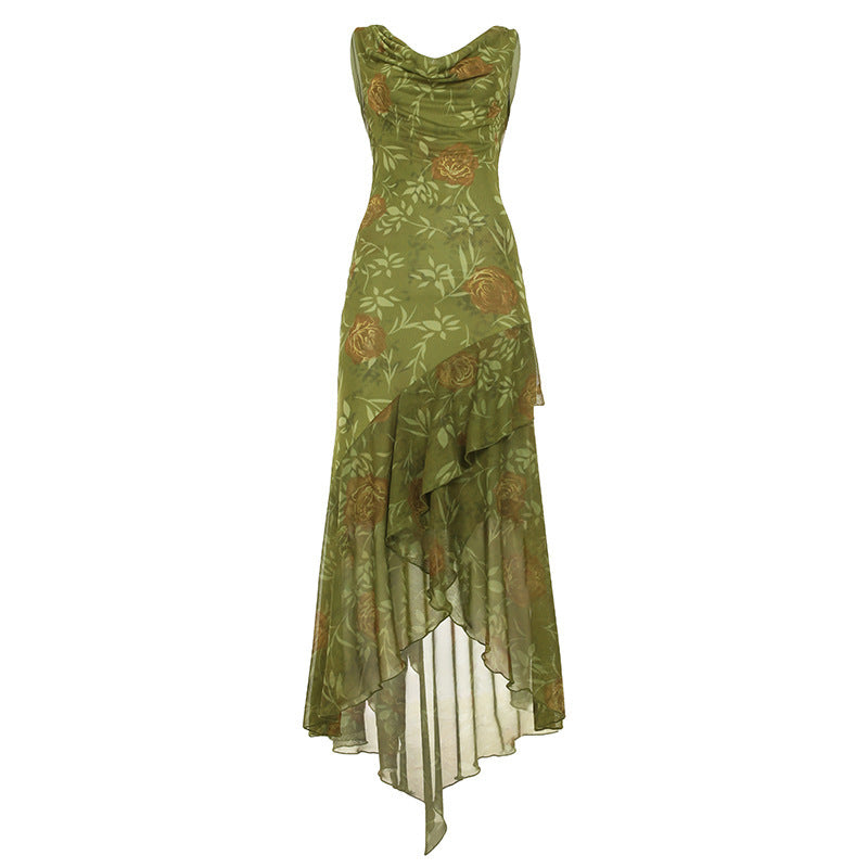Damen Maxikleid mit asymmetrischem Saum und floralem Design Echo Archiv