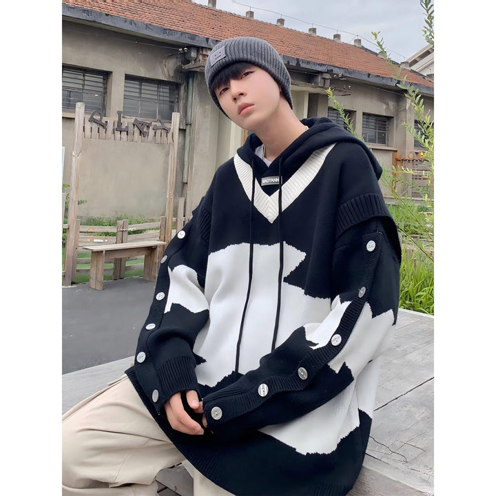 Herren Lässiger Oversized Pullover mit Knopfleiste Echoarchiv