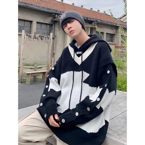 Herren Lässiger Oversized Pullover mit Knopfleiste Echoarchiv