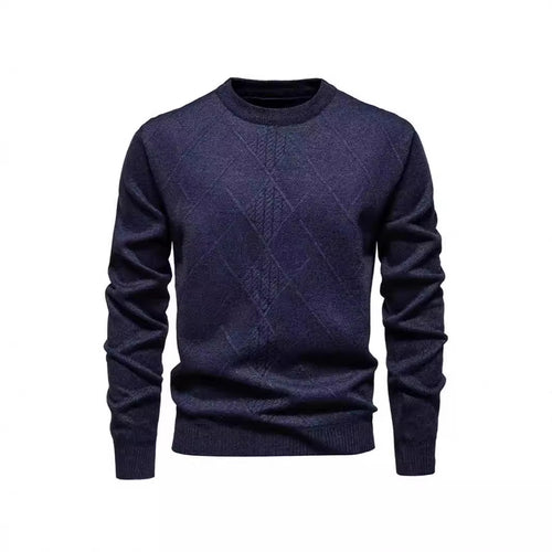 Herren Strickpullover mit strukturiertem Rautenmuster und klassischem Rundhalsausschnitt Echoarchiv