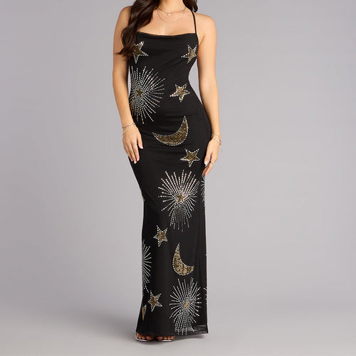 Damen Glamouröses Abendkleid mit schimmernden Pailletten und fantasievollem Design Echo Archiv