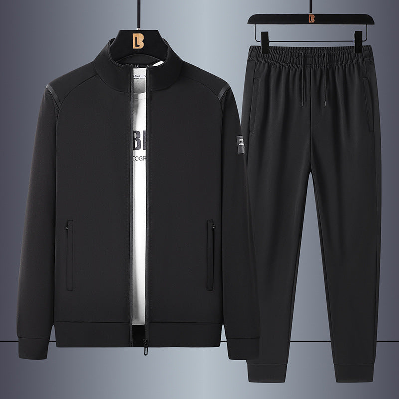 Herren lässiges Sporttrainingsset mit Stehkragen-Zip-Jacke und elastischen Kordelzug-Jogginghosen – Marzano