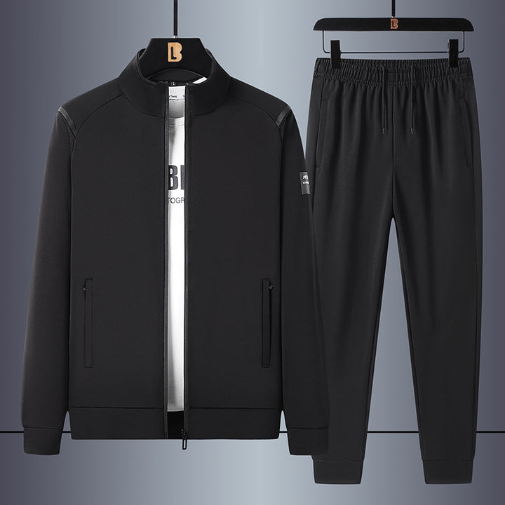 Herren lässiges Sporttrainingsset mit Stehkragen-Zip-Jacke und elastischen Kordelzug-Jogginghosen – Marzano