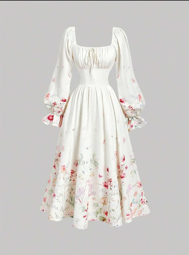 Damen Elegantes Midikleid mit Puffärmeln Echo Archiv