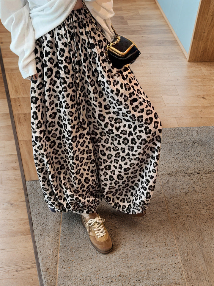 Damen Weit geschnittener Leoprint Rock mit elastischem Bund Echo Archiv
