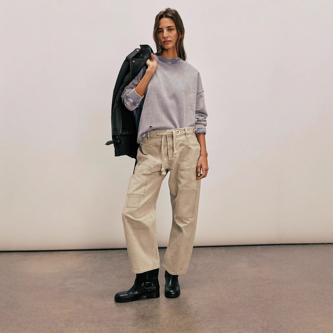 Damen nan hochgeschnittene Jeans im weiten Schnitt mit aufgesetzten Taschen und Kordelzug Echo Archiv