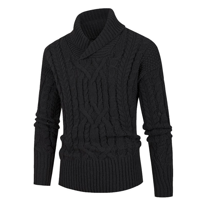 Herren Grobstrickpullover mit Schalkragen und raffinierten Zopfmuster Echoarchiv