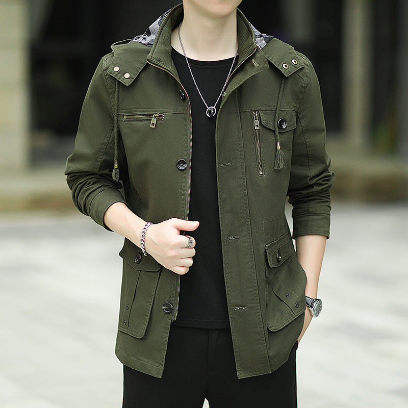 Herren leichte Canvas-Fieldjacke mit Kapuze, Multifunktionstaschen und Reißverschluss Echoarchiv
