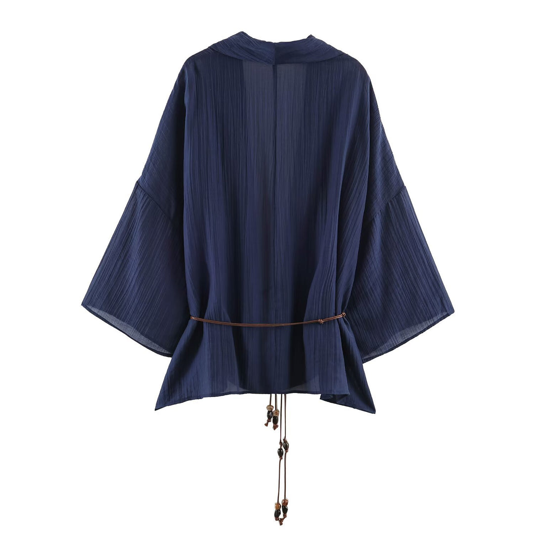 Damen Plissierter Oversize-Kimono mit Hüftkordel und Trompetenärmeln Echo Archiv