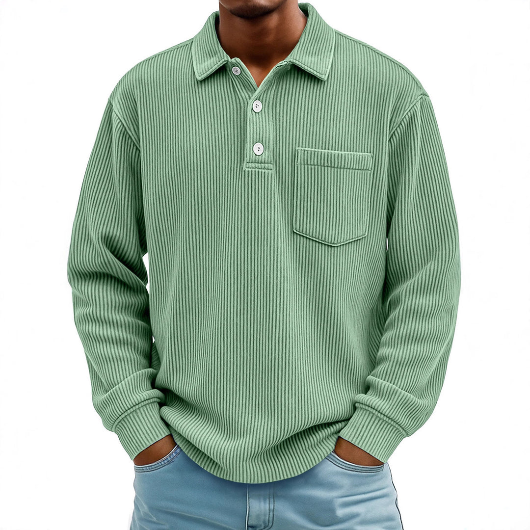 Herren Lässiger Longsleeve Poloshirt aus strukturiertem Stoff Echoarchiv