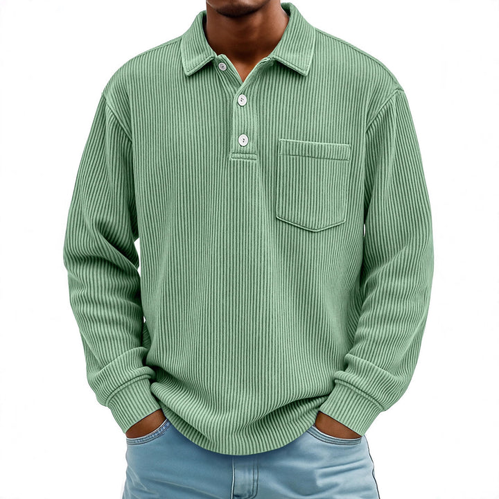 Herren Lässiger Longsleeve Poloshirt aus strukturiertem Stoff Echoarchiv