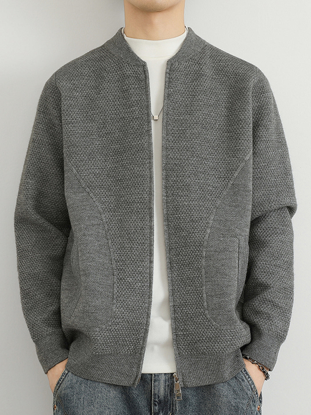Herren Jacquard Sweatjacke mit Reißverschluss und praktischen Taschen Echoarchiv