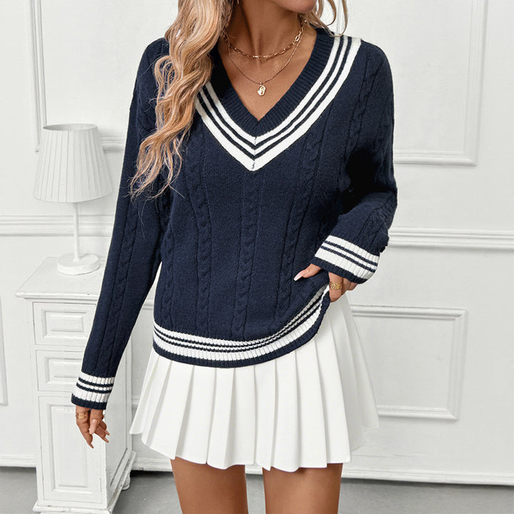 Damen Sportlicher Strickpullover mit V-Ausschnitt Echo Archiv