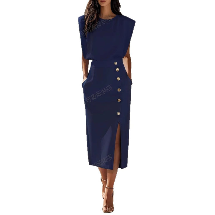 Damen Elegantes Abendkleid mit hohen Schultern und seitlichem Schlitz Echo Archiv
