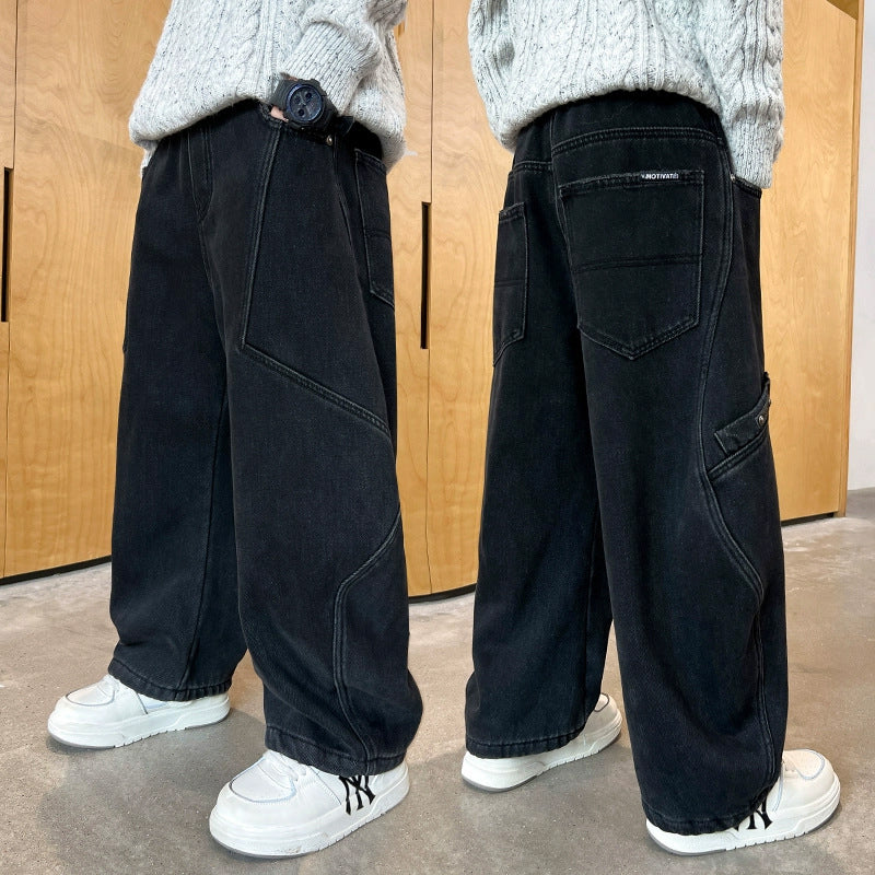 Unisex weite Cargo-Jeans mit kreativen Nähten Echo Archiv