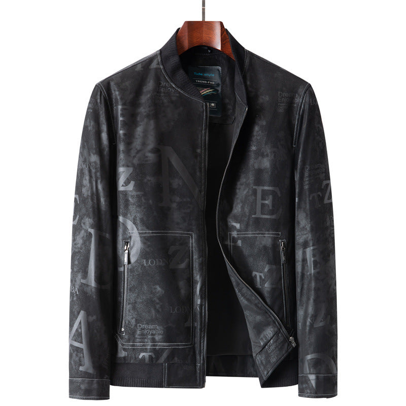 Herren Lederimitat-Blouson mit Allover-Print, Reißverschluss und Rippbündchen Echo Archiv