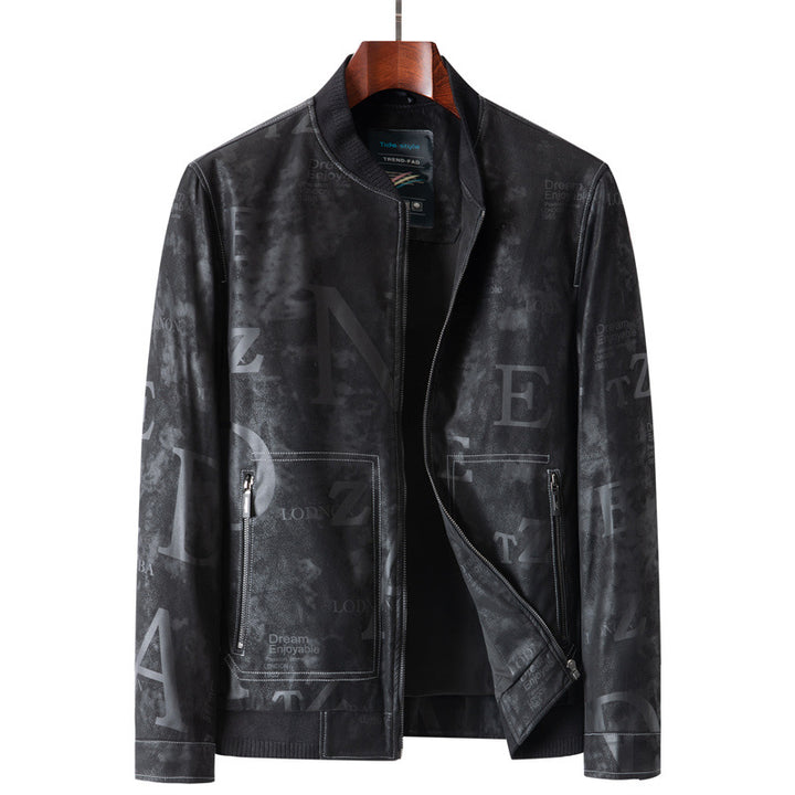 Herren Lederimitat-Blouson mit Allover-Print, Reißverschluss und Rippbündchen Echo Archiv