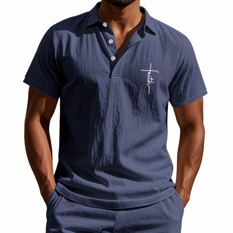 Herren Kurzarm-Poloshirt mit edlem Knopfdesign und dezentem Muster Echoarchiv