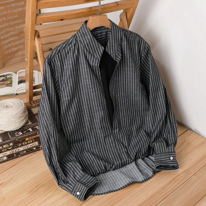 Herren Gestreiftes Oversize-Hemd mit Kentkragen und verdeckter Knopfleiste Echoarchiv