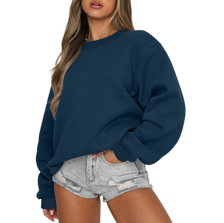 Damen oversized Rundhals-Sweatshirt aus Baumwollmix mit überschnittener Schulter, angerauter Innenseite und elastischen Bündchen – Avérine