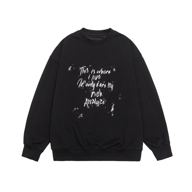 Unisex Lockeres Oversize-Sweatshirt mit verwaschenem Script‑Print, gerippten Bündchen und Relaxed‑Fit Echoarchiv
