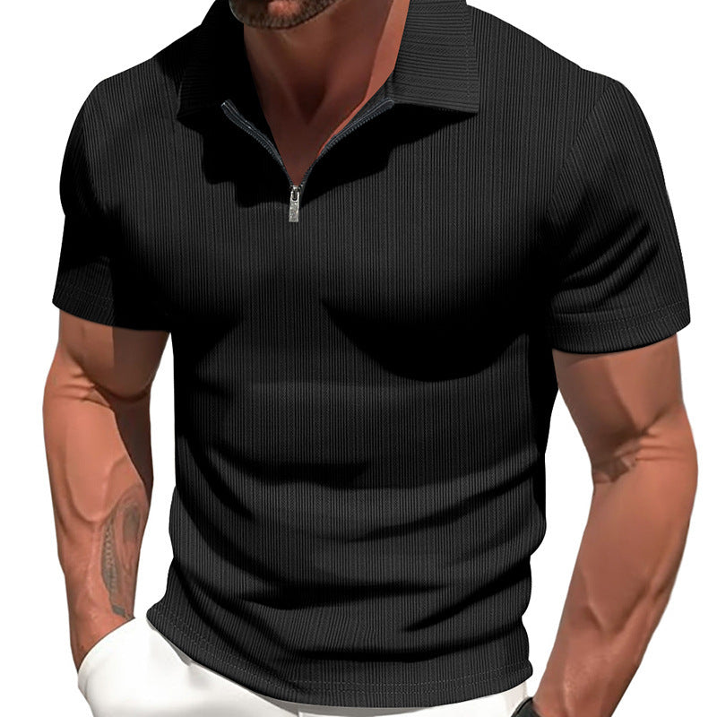 Herren sportliches Kurzarm-Poloshirt mit hochwertigem Reißverschluss und strukturiertem Design Echoarchiv