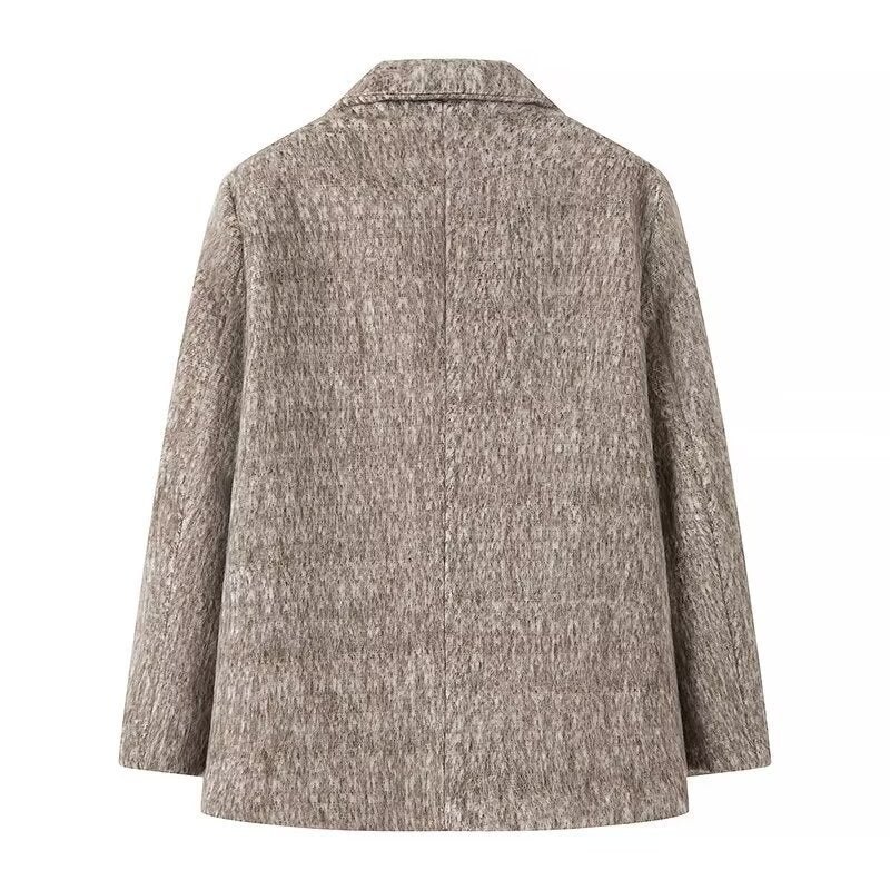 Damen Boxy Wollmix-Blazer-Mantel mit Bouclé‑Struktur, Reverskragen und Pattentaschen Echo Archiv