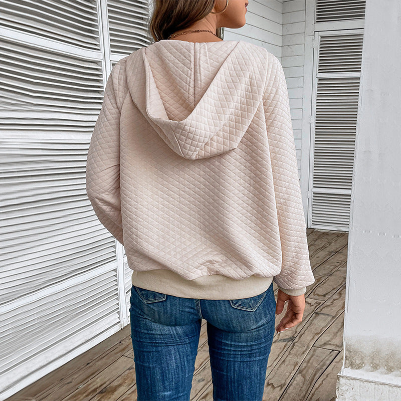 Damen Stepp-Hoodie mit halbem Reißverschluss, Kängurutasche und gesteppter Struktur Echoarchiv