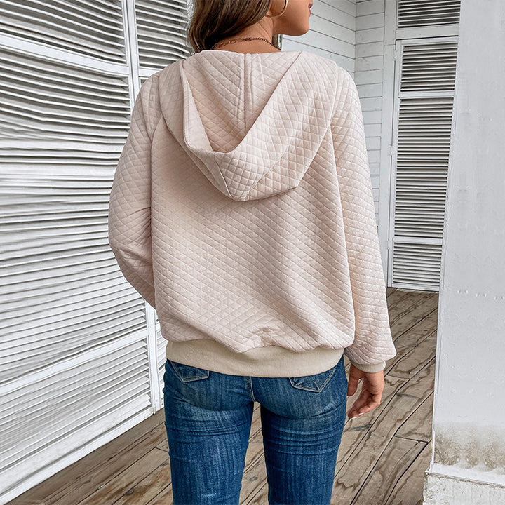 Damen Stepp-Hoodie mit halbem Reißverschluss, Kängurutasche und gesteppter Struktur Echoarchiv