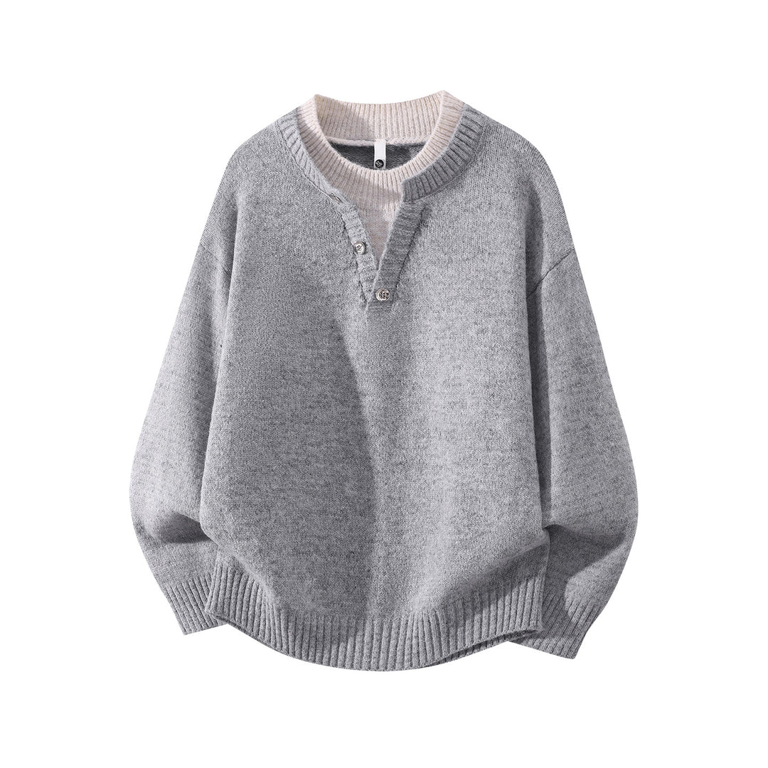 Damen Oversize-Strickpullover mit Henley‑Halbknopfkragen und geripptem Saum Echoarchiv