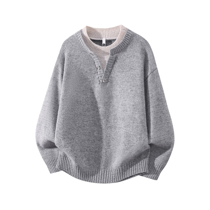 Damen Oversize-Strickpullover mit Henley‑Halbknopfkragen und geripptem Saum Echoarchiv