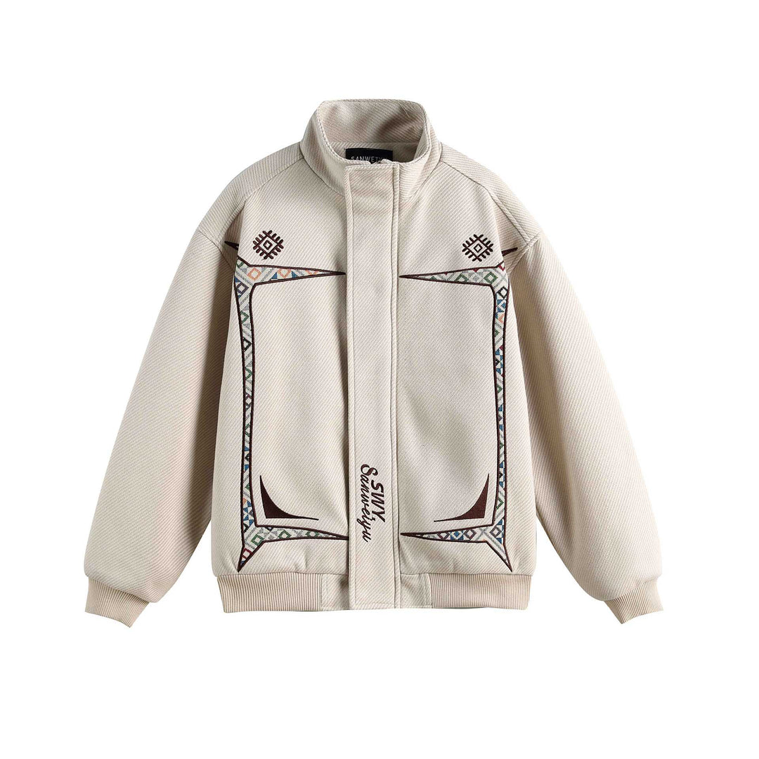 Damen Leichte Stehkragen-Jacke mit folkloren Stickapplikationen und gerippten Bündchen Echoarchiv